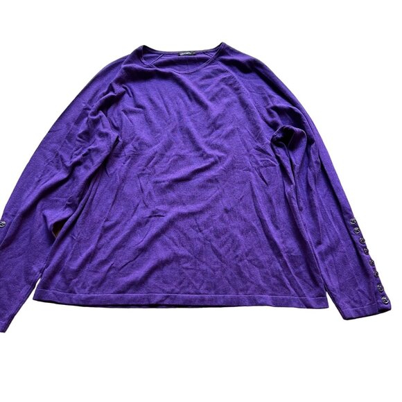 J. McLaughlin Size XL Purple Long Sleeve Button Cuff Crew Neck Sweater - Picture 1 of 11